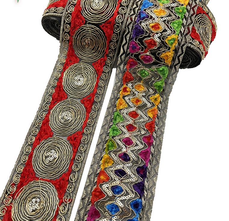 7.6cm wide embroidered lace accessory Colorful diamond pattern multi-layer circular pattern African colored ribbon ZB053