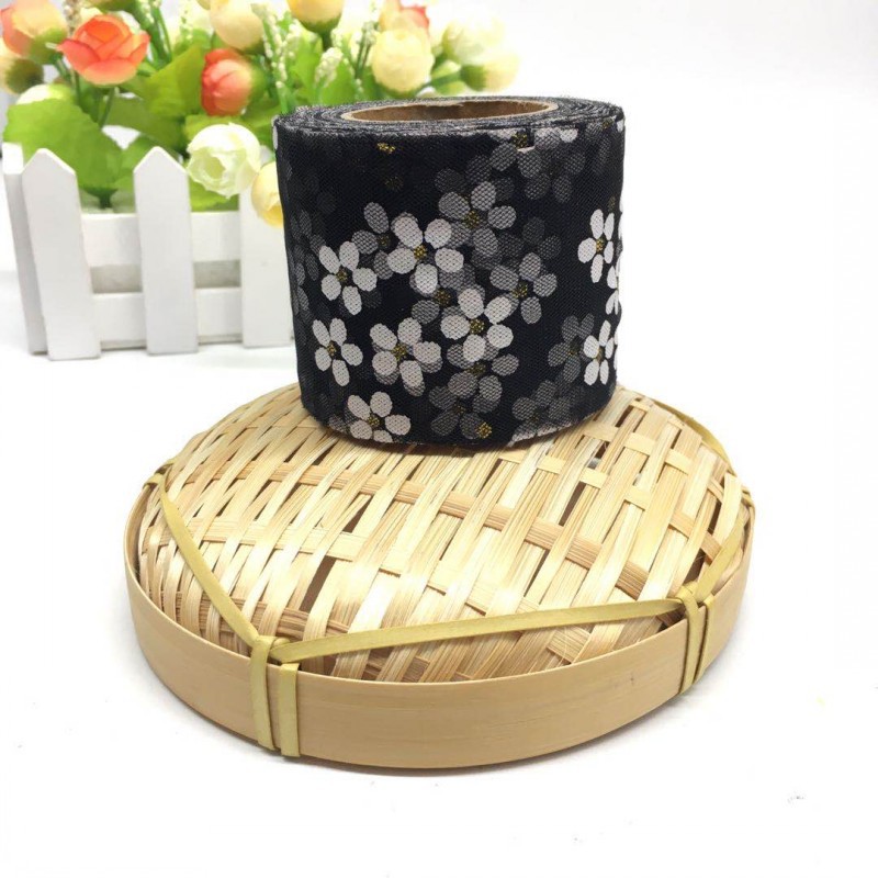 6cm/8cm*25yards Offset printed golden dot small plum blossom tulle ribbon,DIY birthday party decorations,hair bow W001
