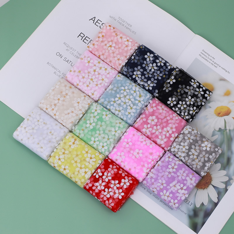 6cm/8cm*5yards  Offset printed golden dot small plum blossom tulle ribbon,DIY birthday party decorations,hair bow  W001