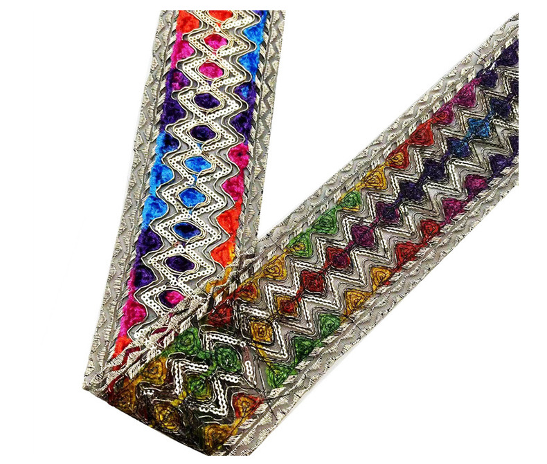 8cm width Color retro-national embroidery sequins lace, organza lozenge clothing accessories ZB049