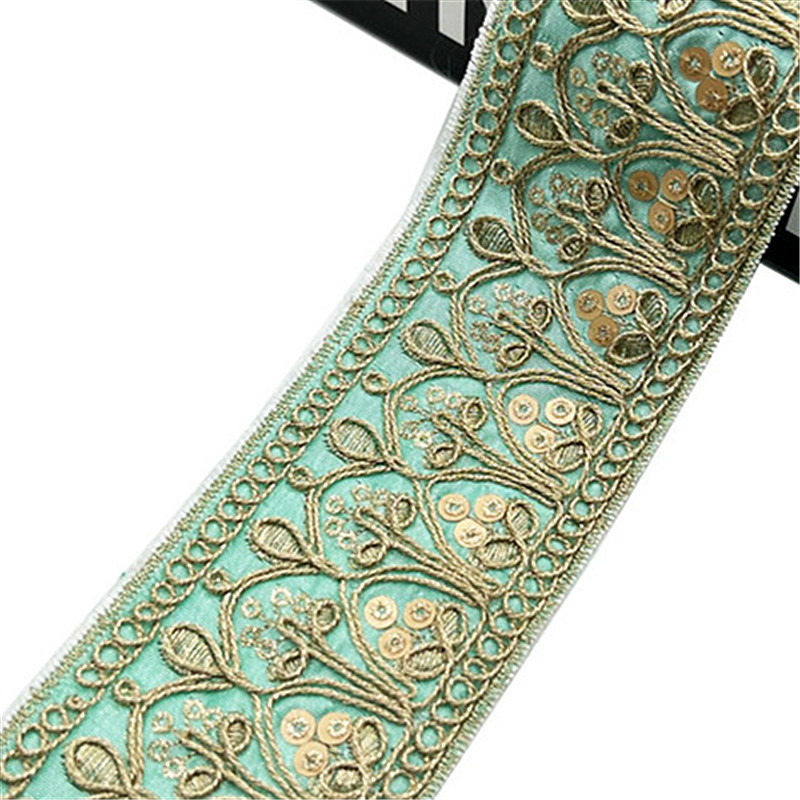 Gold strand rope laminate embroidery minority wind lace  Bohemian style gold strand woven ribbon Nordic embroidered sequin jacquard lace trimming ZB048