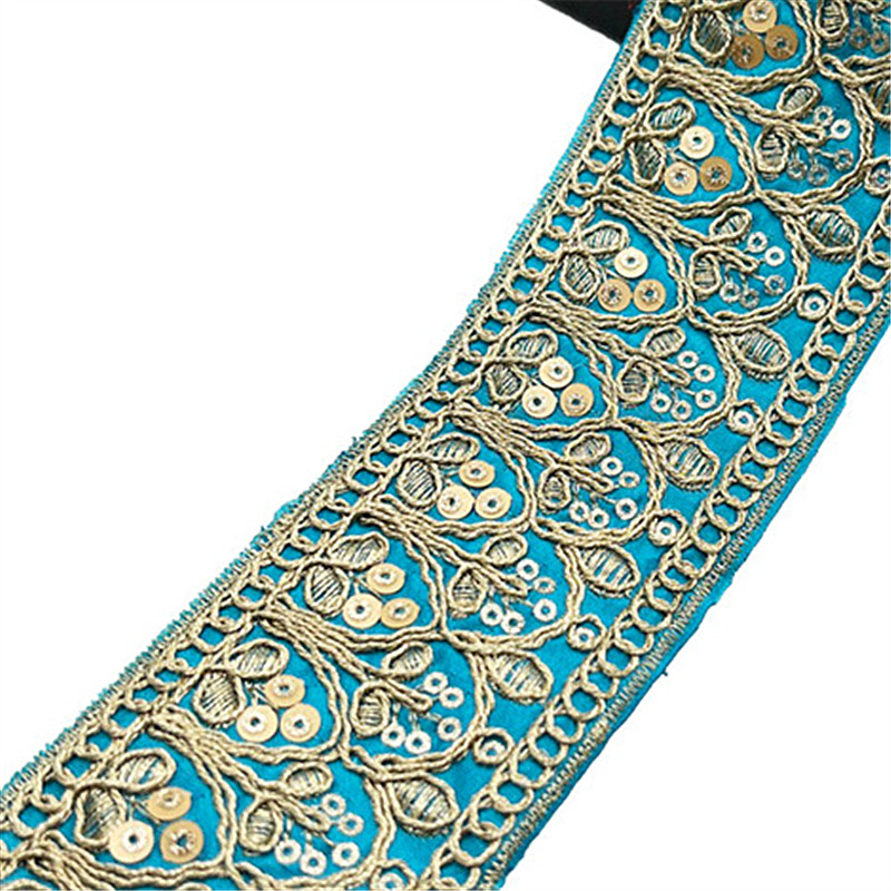 Gold strand rope laminate embroidery minority wind lace  Bohemian style gold strand woven ribbon Nordic embroidered sequin jacquard lace trimming ZB048