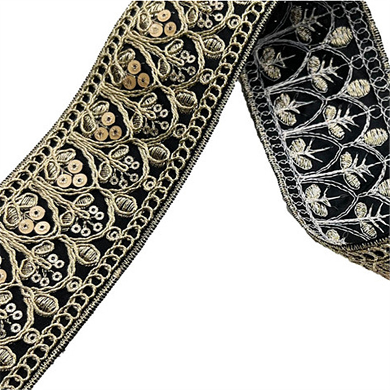 Gold strand rope laminate embroidery minority wind lace  Bohemian style gold strand woven ribbon Nordic embroidered sequin jacquard lace trimming ZB048