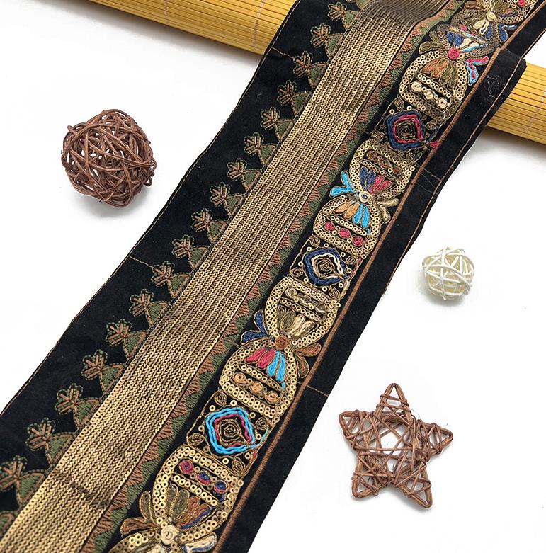 13.5CM Garment Decorative Webbing Ethnic Style Lace Embroidered Webbing Retro copper gold sequins embroidered ribbon clothing accessories ZB050