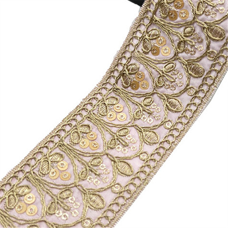 Gold strand rope laminate embroidery minority wind lace  Bohemian style gold strand woven ribbon Nordic embroidered sequin jacquard lace trimming ZB048