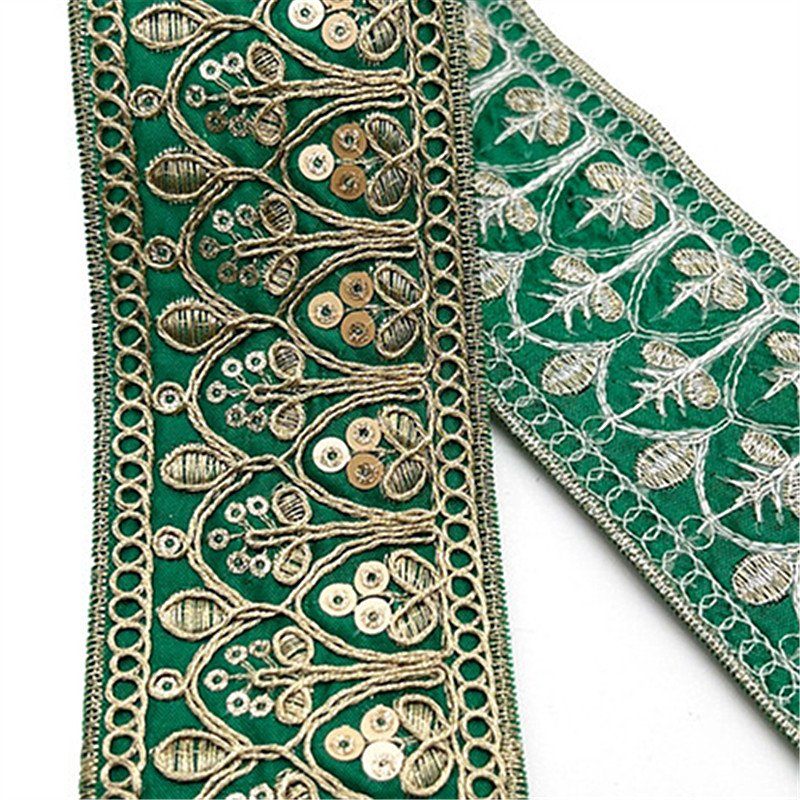 Gold strand rope laminate embroidery minority wind lace  Bohemian style gold strand woven ribbon Nordic embroidered sequin jacquard lace trimming ZB048
