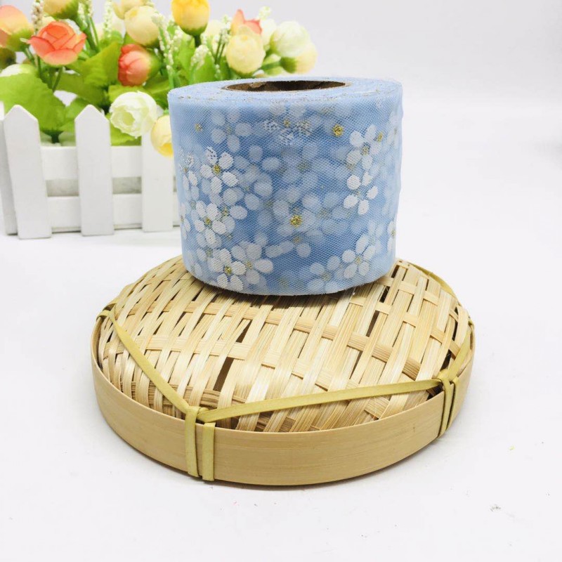 6cm/8cm*25yards Offset printed golden dot small plum blossom tulle ribbon,DIY birthday party decorations,hair bow W001
