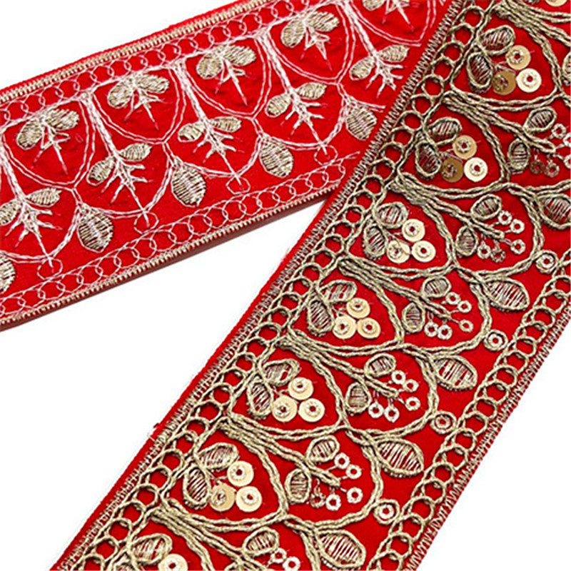 Gold strand rope laminate embroidery minority wind lace  Bohemian style gold strand woven ribbon Nordic embroidered sequin jacquard lace trimming ZB048