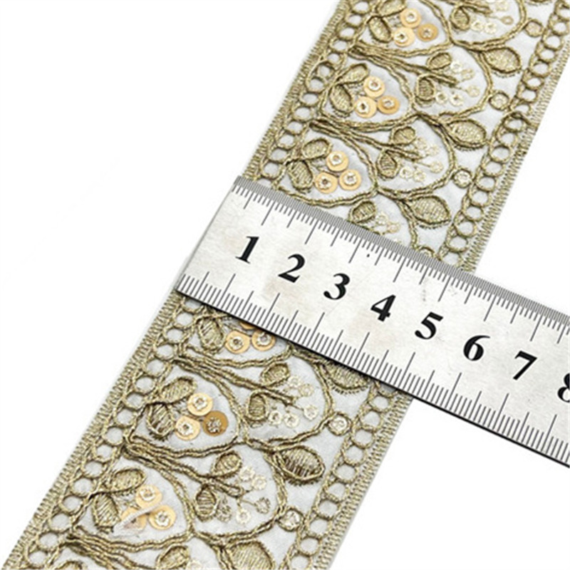 Gold strand rope laminate embroidery minority wind lace  Bohemian style gold strand woven ribbon Nordic embroidered sequin jacquard lace trimming ZB048