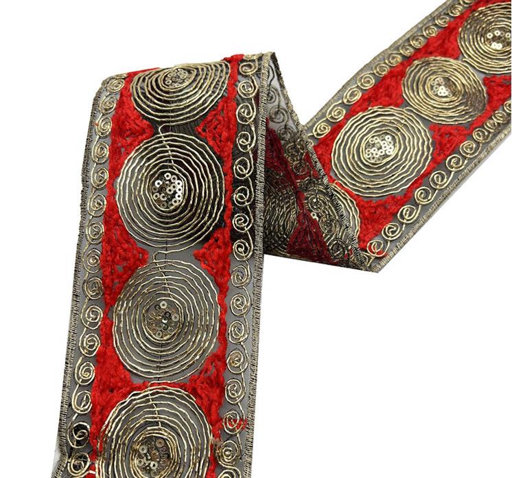 7.6cm wide embroidered lace accessory Colorful diamond pattern multi-layer circular pattern African colored ribbon ZB053