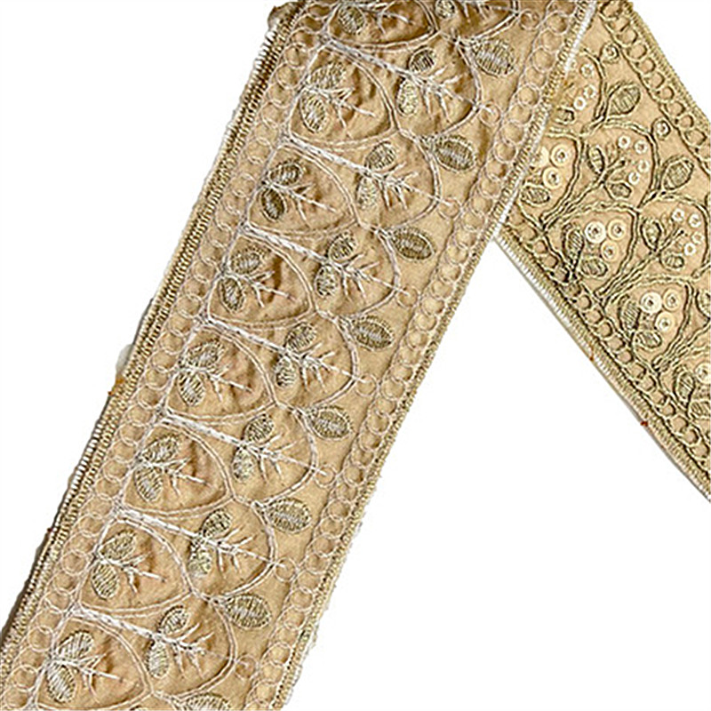 Gold strand rope laminate embroidery minority wind lace  Bohemian style gold strand woven ribbon Nordic embroidered sequin jacquard lace trimming ZB048