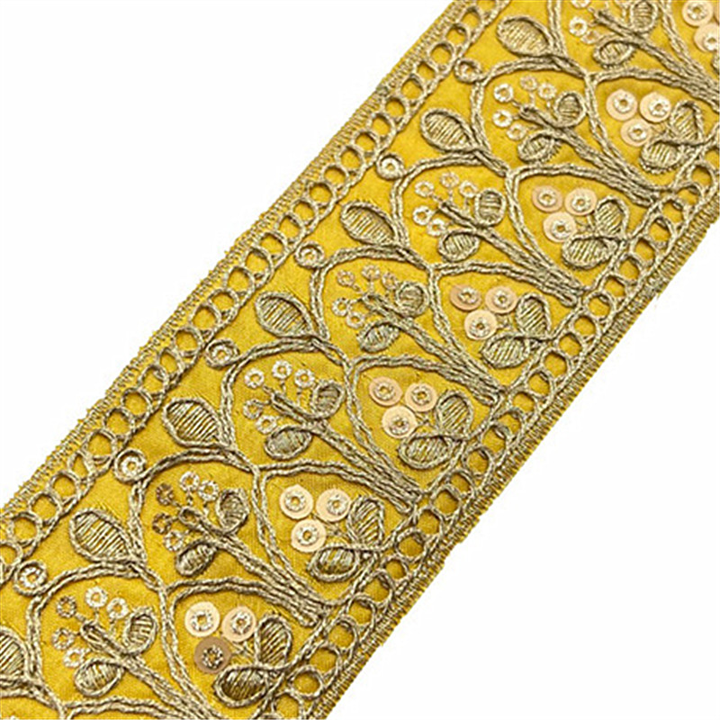 Gold strand rope laminate embroidery minority wind lace  Bohemian style gold strand woven ribbon Nordic embroidered sequin jacquard lace trimming ZB048