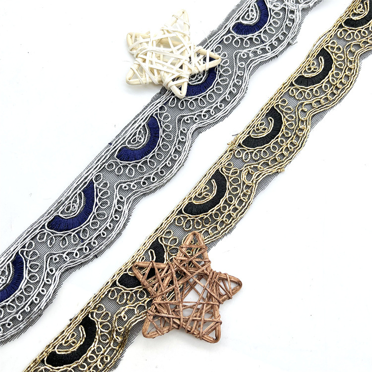 3.5cm wavy gold strand sequin ribbon, exotic national wind headdress hand-embroidered lace accessories ZB057
