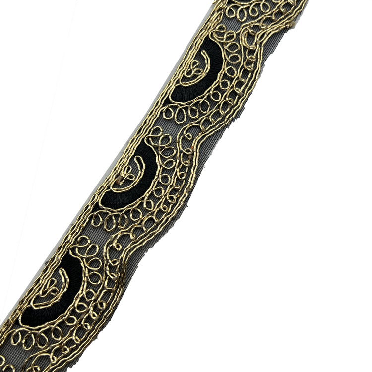 3.5cm wavy gold strand sequin ribbon, exotic national wind headdress hand-embroidered lace accessories ZB057