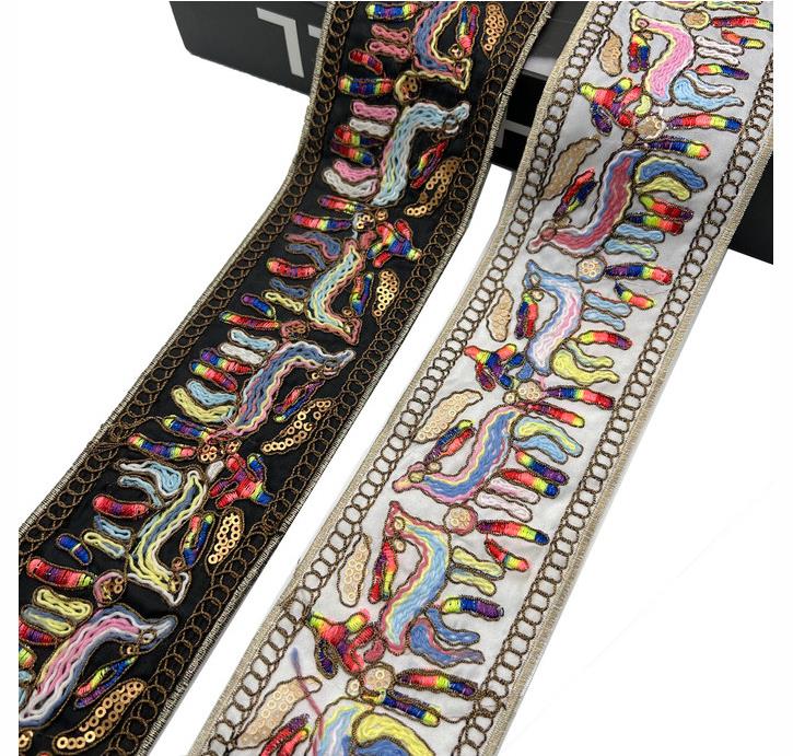 7.5cm ethnic colored embroidered ribbon with strands Retro Bohemian sequins embroidered with decorative lace ZB055