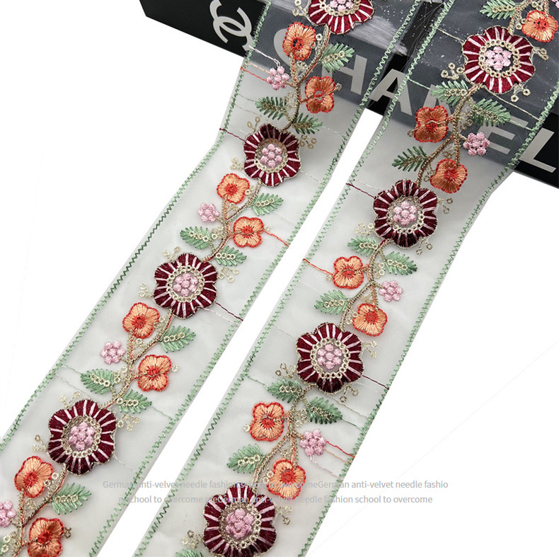 6cm color ribbon sequins gold powder ethnic lace accessories Europe and America Lace High Quality Embroidered Guipure Lace Fabric For Wedding Lace ZB058