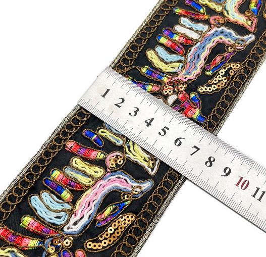 7.5cm ethnic colored embroidered ribbon with strands Retro Bohemian sequins embroidered with decorative lace ZB055