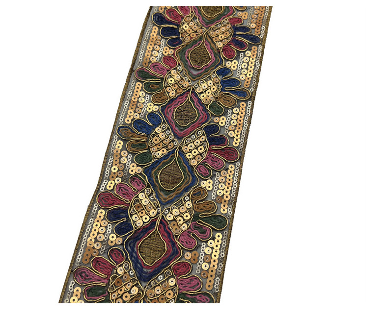 retro heavy industry national double stack sequin lace Sequin Golden Thread Embroidered Lace Trim Ribbon DIY Clothes Garment Sewing  ZB059