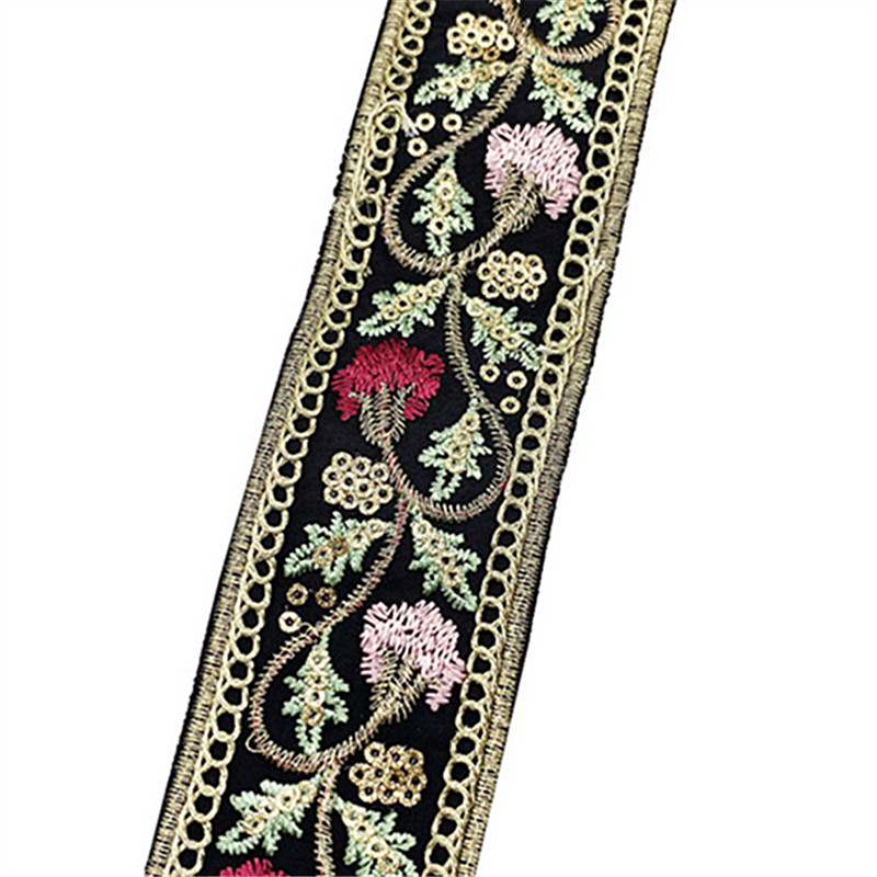 4.5cm gold strand cord sequin bar code bohemian style ethnic lace Embroidered Fabric Woven Ribbon Vintage Ethnic Embroidery Lace Ribbon  ZB060