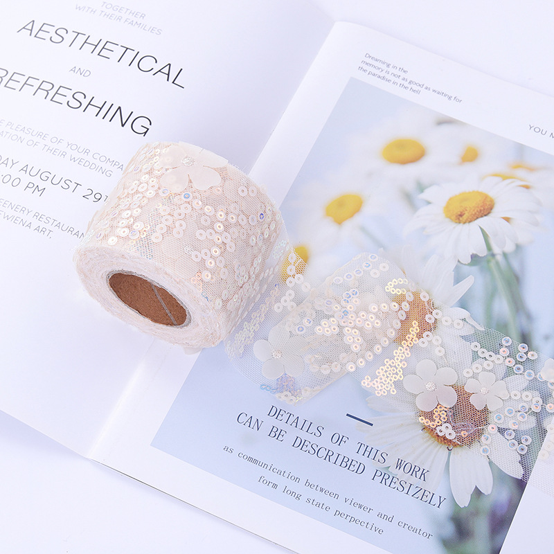6/7.5/8/10/12cm*10yards  floral embroidered sequins  Tulle webbing, DIY hair accessories, shoes and clothing accessories  D961
