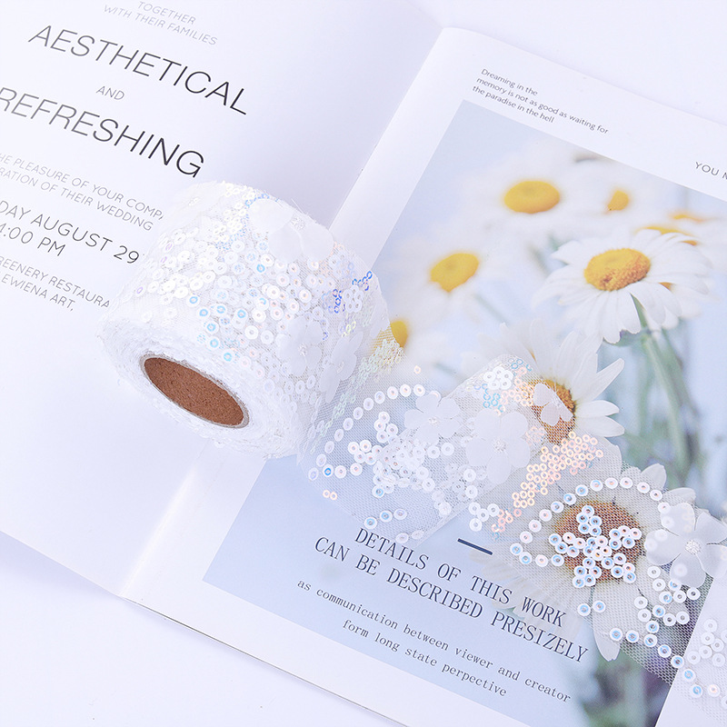 6/7.5/8/10/12cm*10yards  floral embroidered sequins  Tulle webbing, DIY hair accessories, shoes and clothing accessories  D961