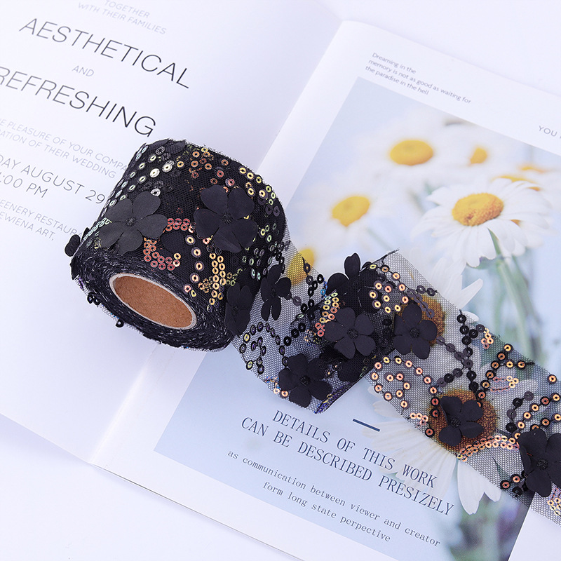 6/7.5/8/10/12cm*10yards  floral embroidered sequins  Tulle webbing, DIY hair accessories, shoes and clothing accessories  D961