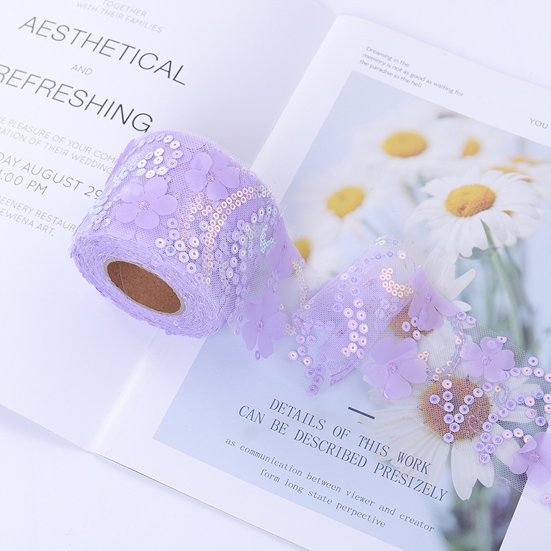 6/7.5/8/10/12cm*10yards  floral embroidered sequins  Tulle webbing, DIY hair accessories, shoes and clothing accessories  D961