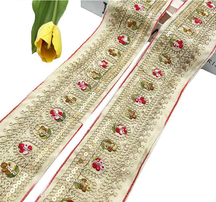 National wind embroidery double gold strand cord sequin ribbon sequin Ribbon Ethnic embroidery lace Decorative lace for Skirt cuffs ZB061