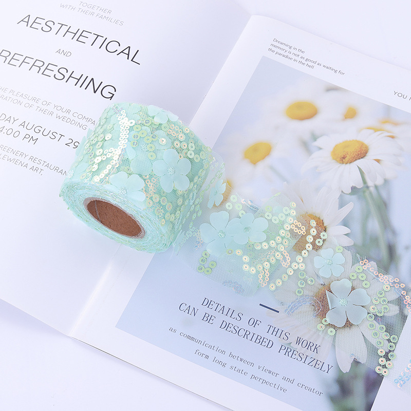 6/7.5/8/10/12cm*10yards  floral embroidered sequins  Tulle webbing, DIY hair accessories, shoes and clothing accessories  D961