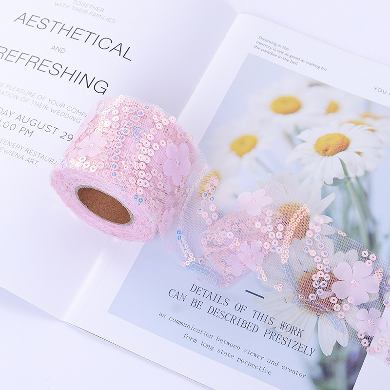 6/7.5/8/10/12cm*10yards  floral embroidered sequins  Tulle webbing, DIY hair accessories, shoes and clothing accessories  D961