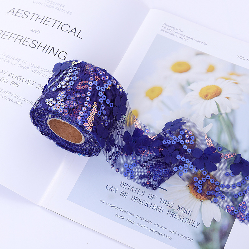 6/7.5/8/10/12cm*10yards  floral embroidered sequins  Tulle webbing, DIY hair accessories, shoes and clothing accessories  D961
