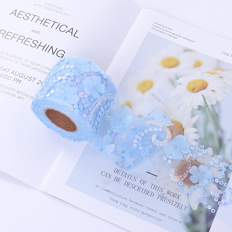 6/7.5/8/10/12cm*10yards  floral embroidered sequins  Tulle webbing, DIY hair accessories, shoes and clothing accessories  D961