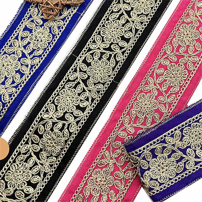 5.5cm national style sequins embroidery bar code gold strands rope Han dress waist belt fabric curtain lace accessories ZB067
