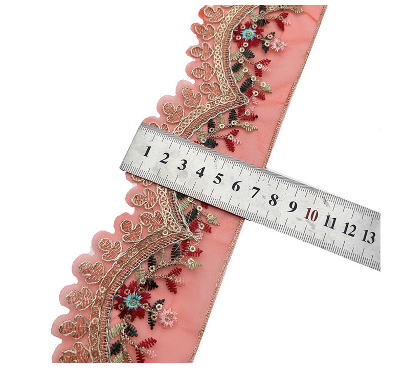 Width 7cm sequins corded tulle lace Ribbon Flowers embroidered colorful cuff lace trim for dress clothing decoration ZB064