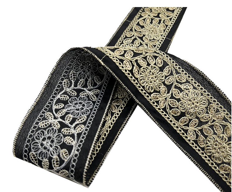 5.5cm national style sequins embroidery bar code gold strands rope Han dress waist belt fabric curtain lace accessories ZB067