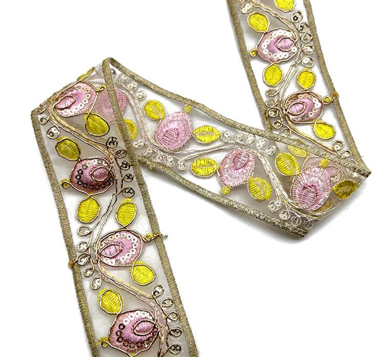 Multicolored lace sequin organza lace Luxury Border Lace Trimming Ethnic Organza Gold Cord Guipure Embroidery Lace Trim ZB068