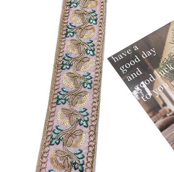 Width 5 cm Ethnic Style lace ribbon leaves Sequins bar code Golden Yarn Corded embroidery lace trim for clothing Cuff Collar ZB069