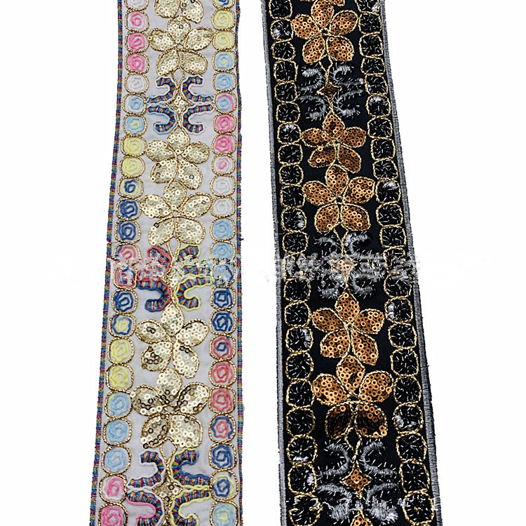 Sewing Accessories Cheongsam Costume Decorative Sequins Ribbons Gold Thread Embroidered Lace Trims Fabric ZB072