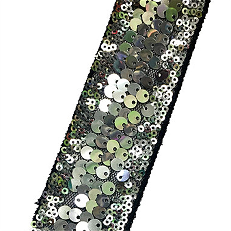 Flip Gold and black sequin lace  soft tully mesh fabric embroidery big small sequins embroidery sewing textile 4cm polyester decorative trimming lace ZB076