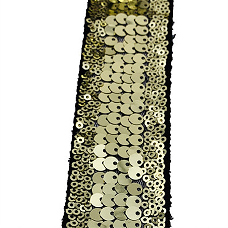 Flip Gold and black sequin lace  soft tully mesh fabric embroidery big small sequins embroidery sewing textile 4cm polyester decorative trimming lace ZB076