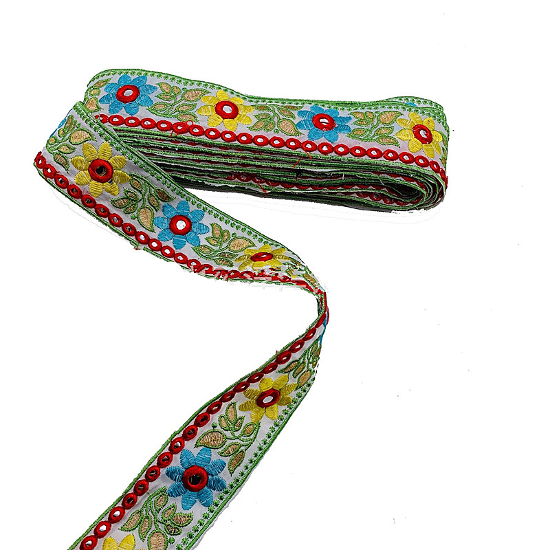 width 4.5cm Embroidered lace with sequins Ethnic Embroidered Ribbon Eyeglass Lens bar code lace trim for national Clothing Shoes Bags ZB076