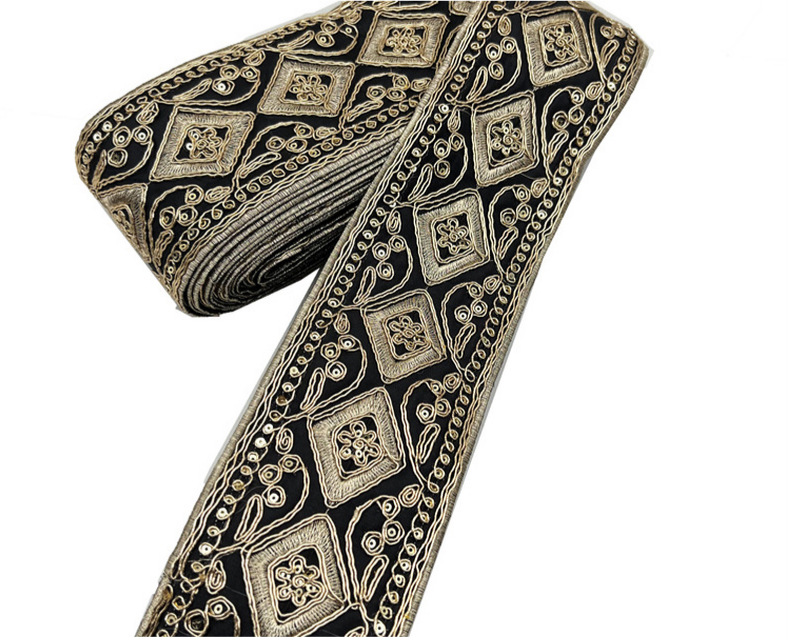 8.5cm lozenge gold sequin lace Glitter Organza Embroidery Mesh Lace Trim Ribbon For Clothing Curtain Accessories ZB079