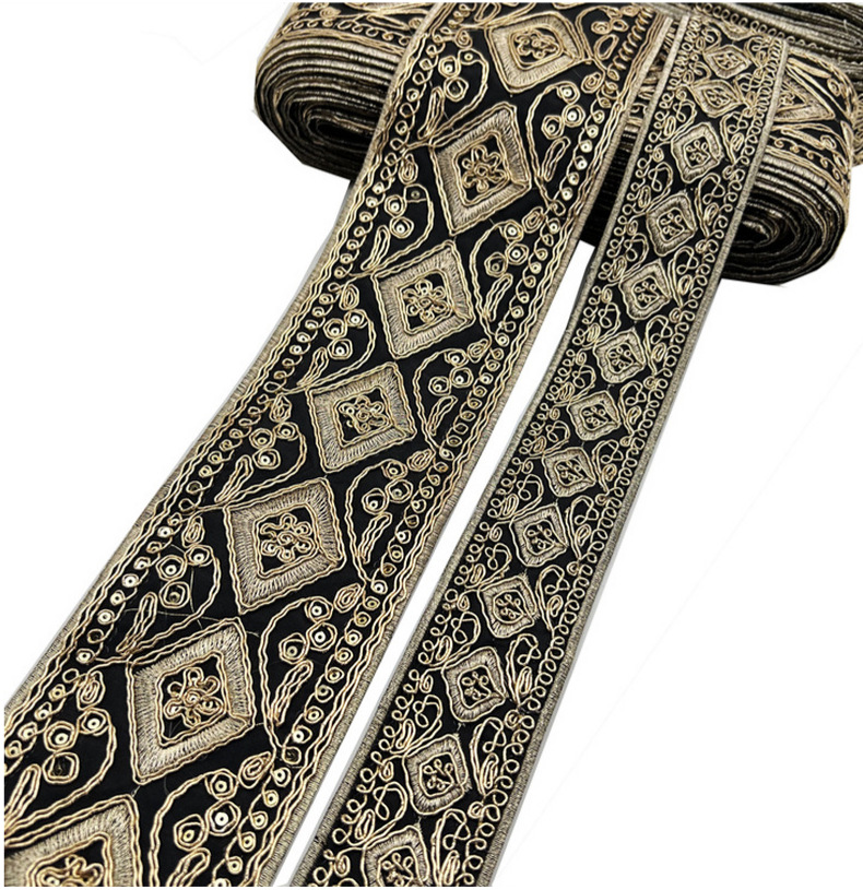 8.5cm lozenge gold sequin lace Glitter Organza Embroidery Mesh Lace Trim Ribbon For Clothing Curtain Accessories ZB079