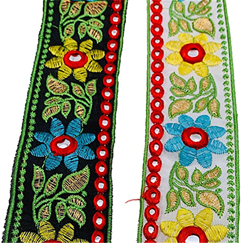 width 4.5cm Embroidered lace with sequins Ethnic Embroidered Ribbon Eyeglass Lens bar code lace trim for national Clothing Shoes Bags ZB076