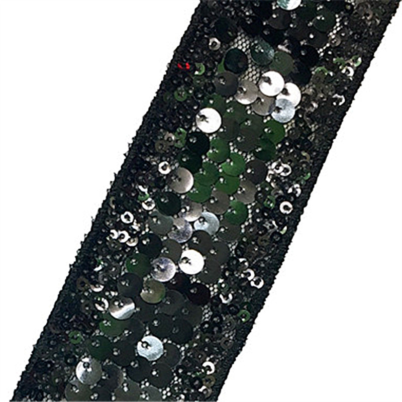 Flip Gold and black sequin lace  soft tully mesh fabric embroidery big small sequins embroidery sewing textile 4cm polyester decorative trimming lace ZB076