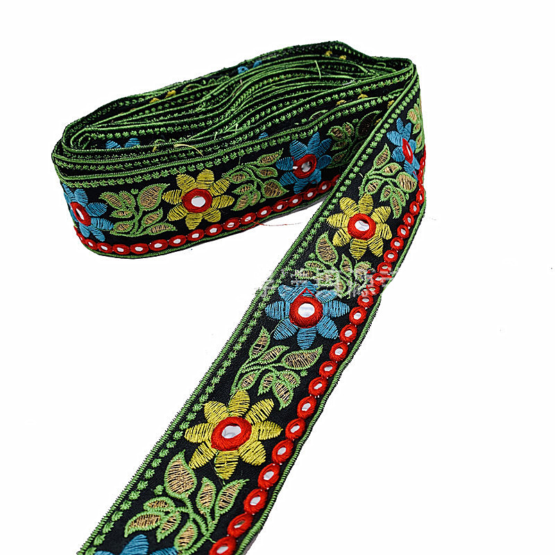 width 4.5cm Embroidered lace with sequins Ethnic Embroidered Ribbon Eyeglass Lens bar code lace trim for national Clothing Shoes Bags ZB076