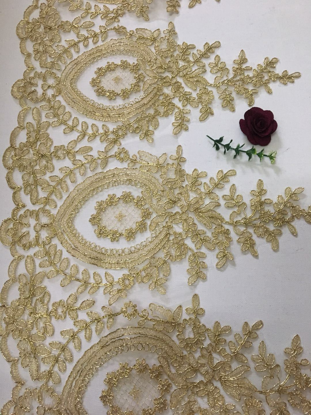 Gold pineapple lace diy material car bone lace fabric  Light Gold Silver Mesh Lace Trim Luxury Embroidery Light Gold Fabric for Wedding Dresses CG068