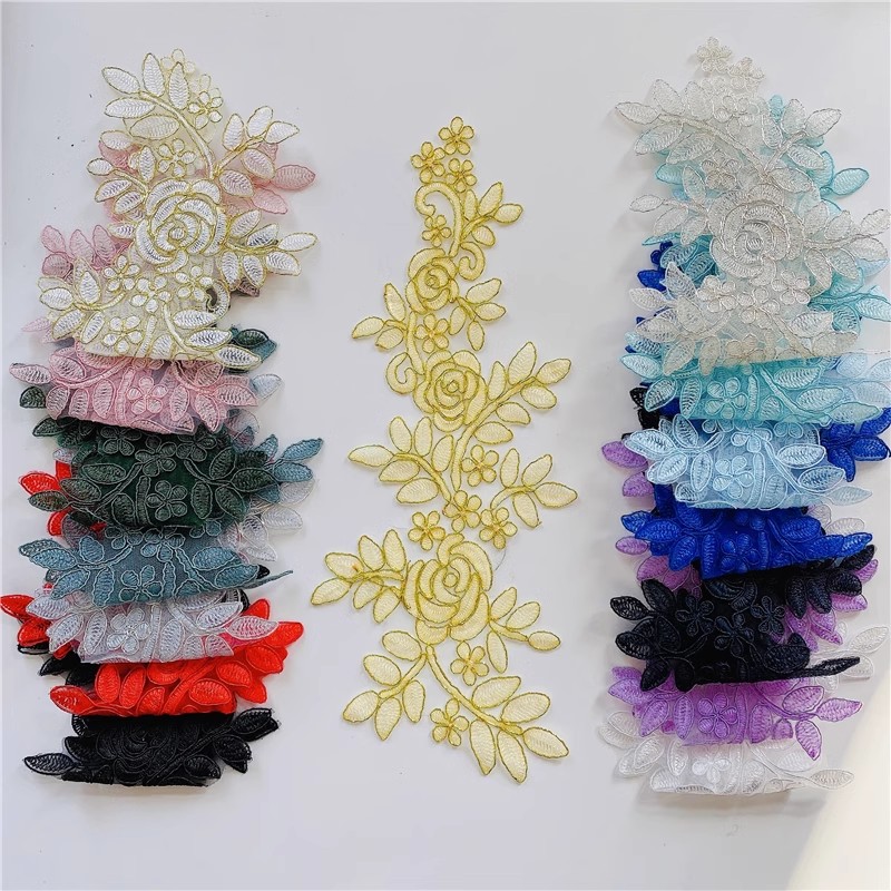 Border Mirror Flowers Handmade DIY Jewelry Wedding Dress Accessories Patch Embroidered Applique CG072