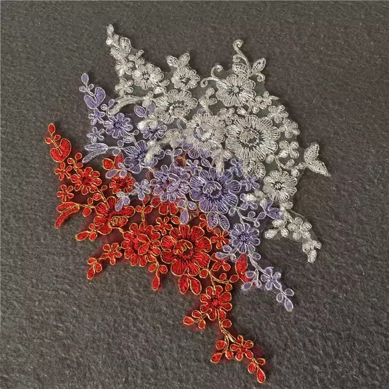 White net gauze silver bone flower wedding dress decoration lace The new series of lace embroidery applique design is used for wedding dress decoration lace patch CG071