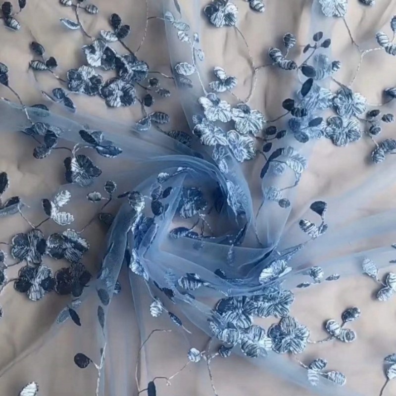 Eyelash lace wedding dress mesh lace lace fabric four leaf green grass embroidered fabric MF98